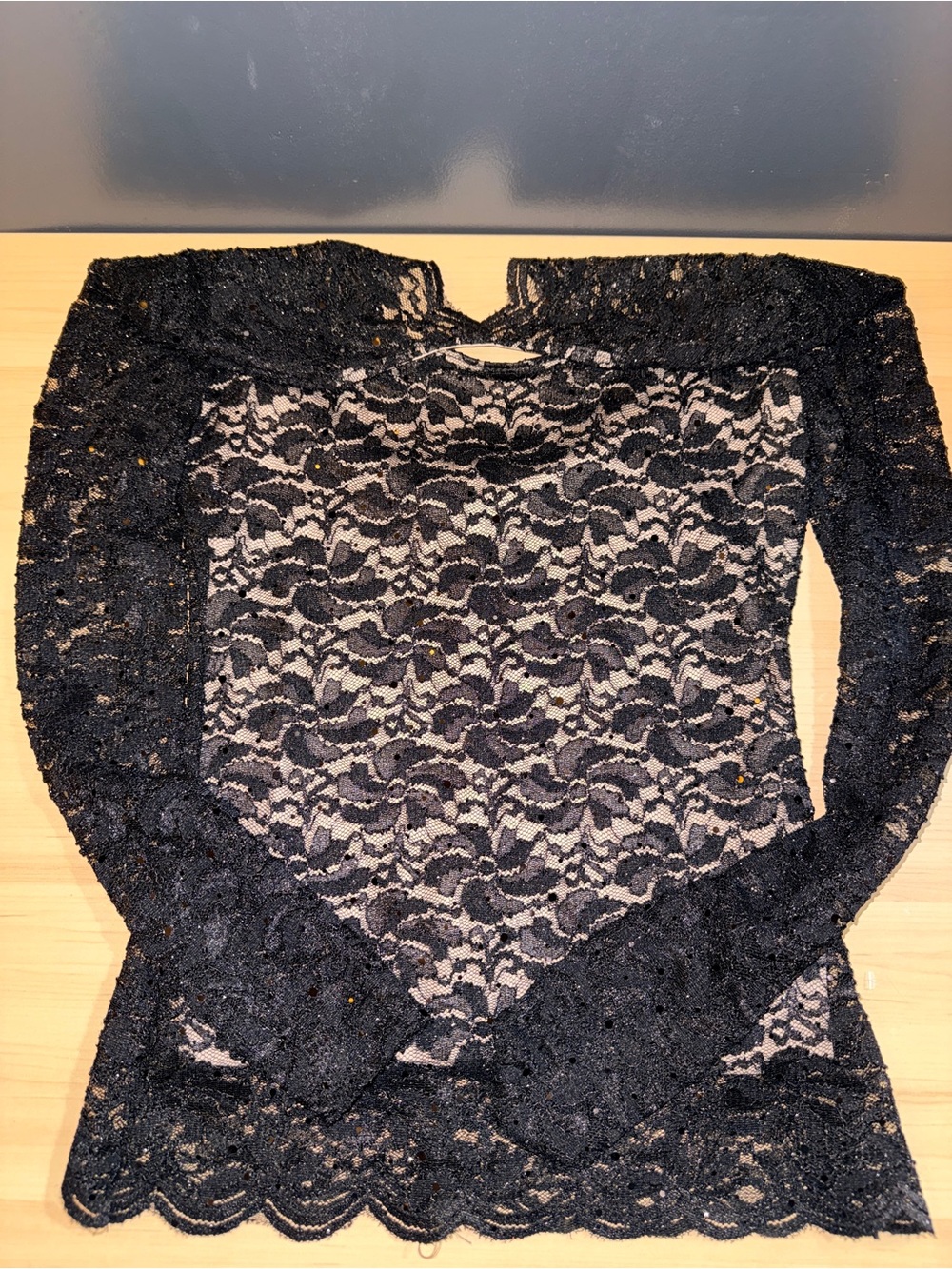 Boston Proper Black Lace Top with Nude Lining